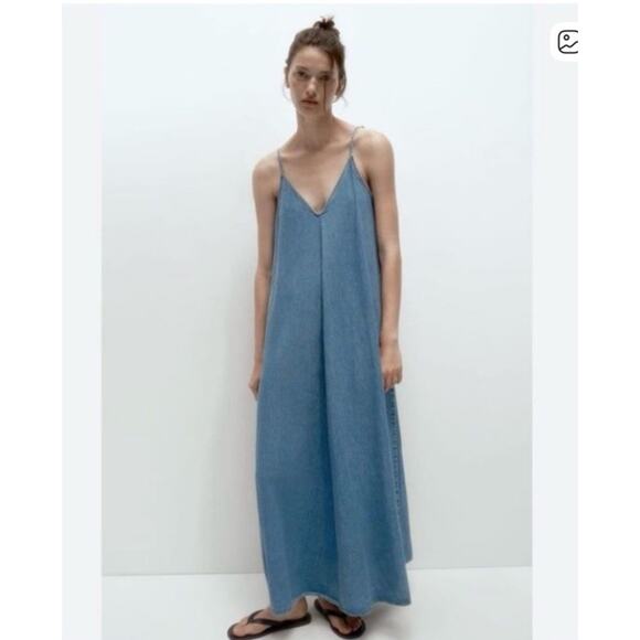 Zara TRF Denim Dress Maxi Sleeveless Size XXL - Picture 1 of 7